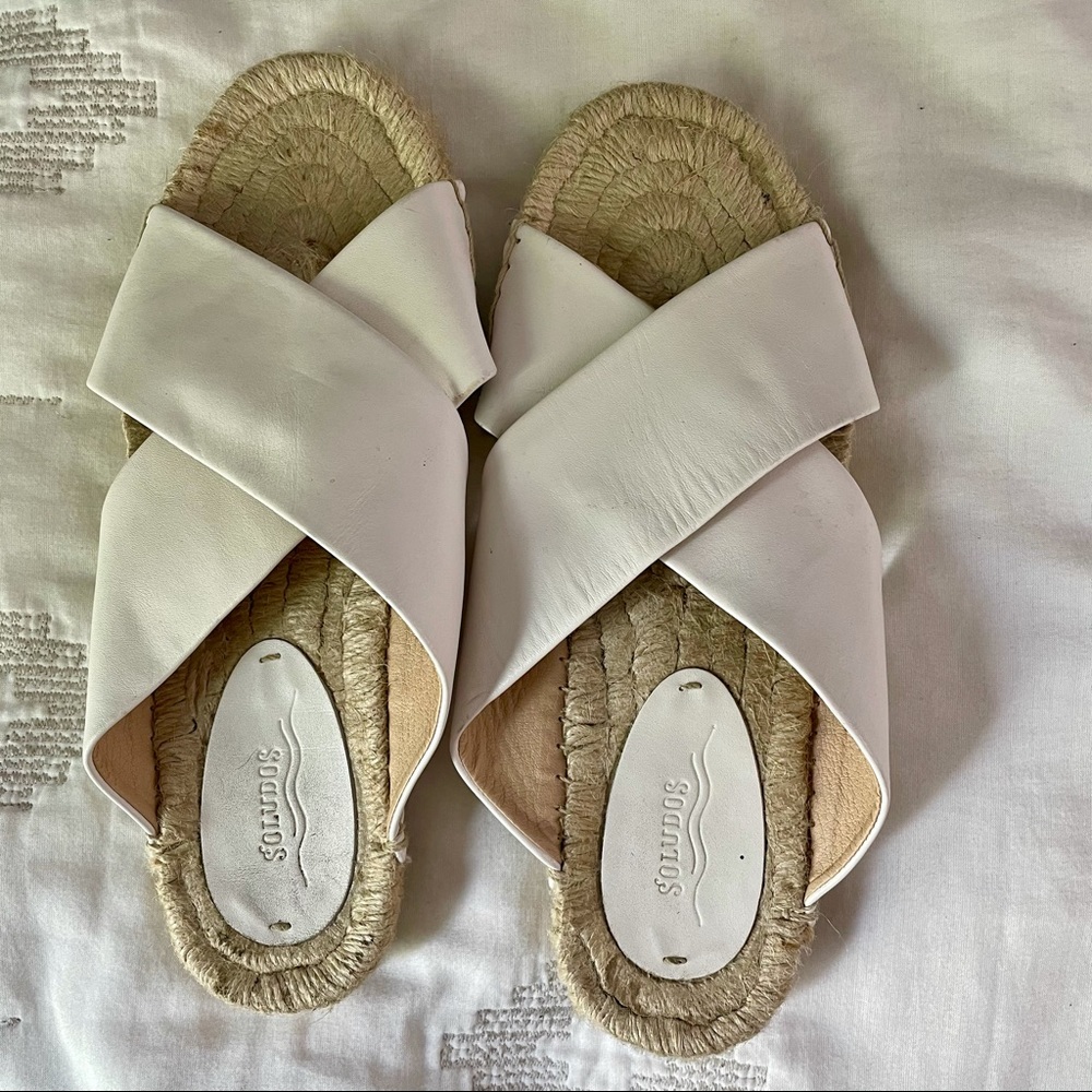 Soludos white leather espadrille slides sandals